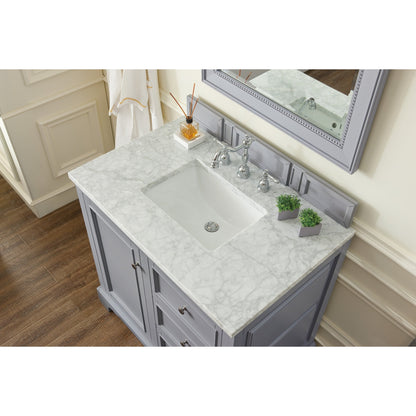 James Martin Vanities De Soto 36" Silver Gray Single Vanity With 3cm Carrara Marble Top