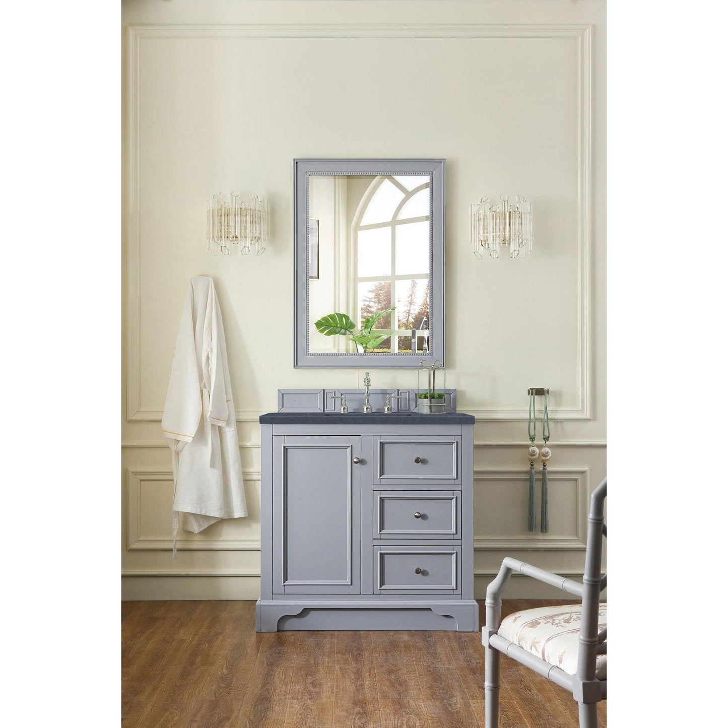 James Martin Vanities De Soto 36" Silver Gray Single Vanity With 3cm Charcoal Soapstone Quartz Top