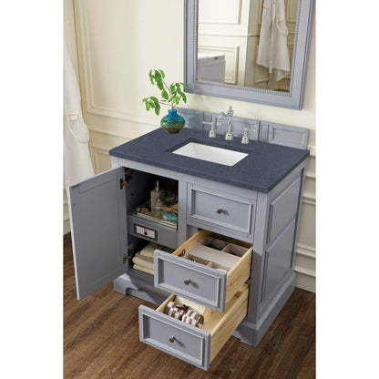 James Martin Vanities De Soto 36" Silver Gray Single Vanity With 3cm Charcoal Soapstone Quartz Top