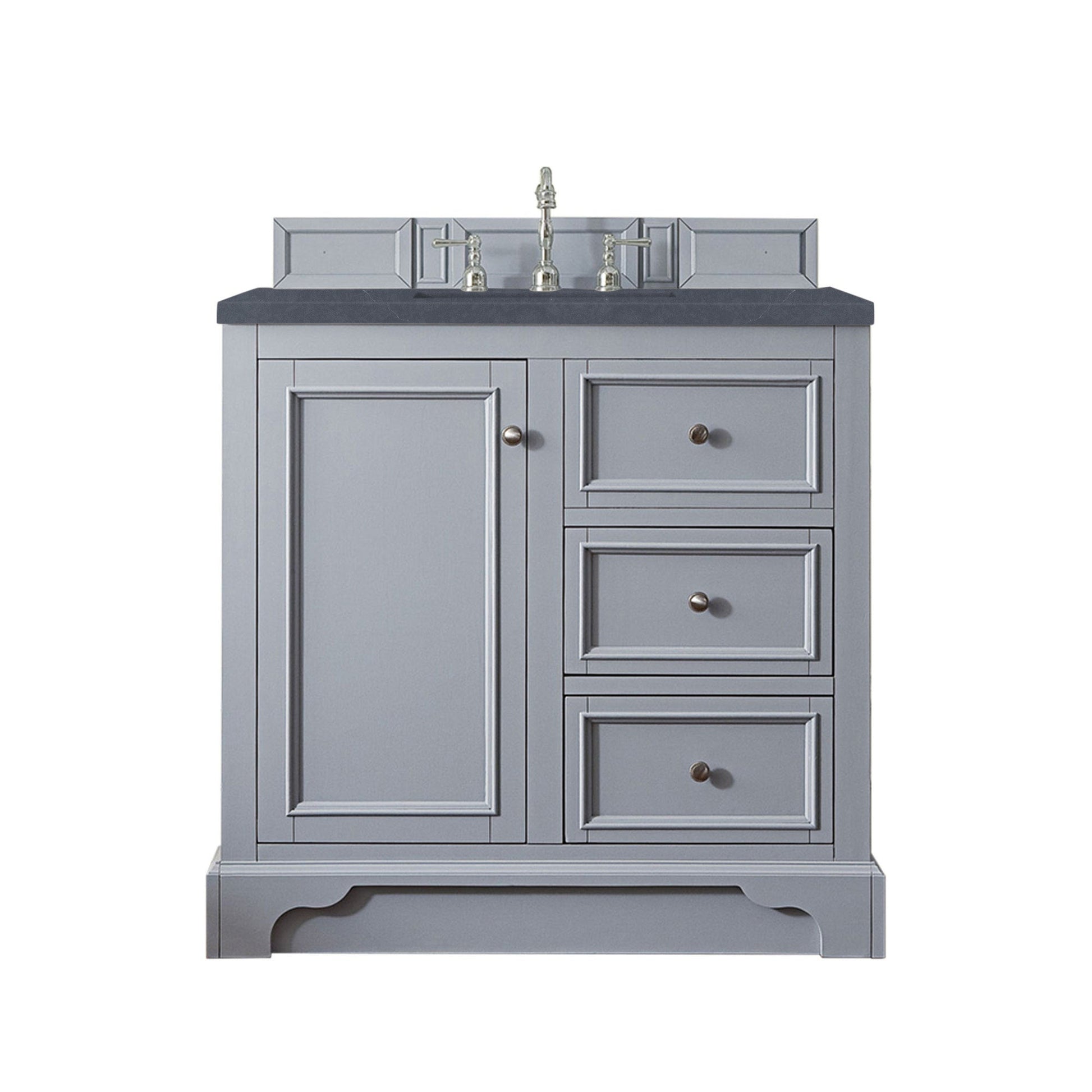 James Martin Vanities De Soto 36" Silver Gray Single Vanity With 3cm Charcoal Soapstone Quartz Top