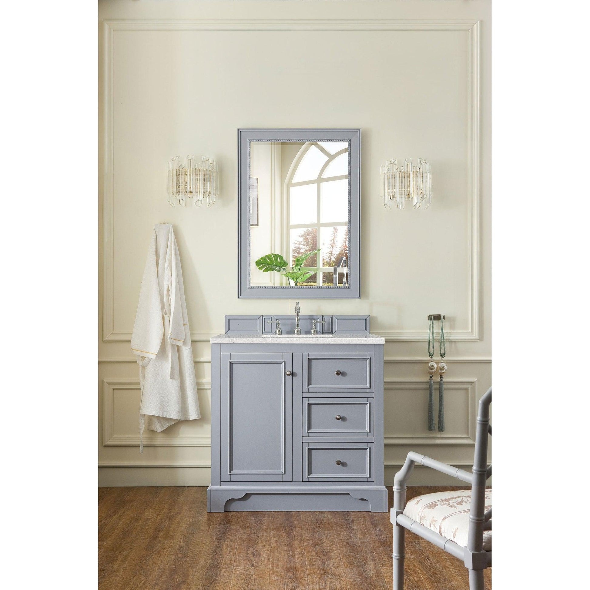 James Martin Vanities De Soto 36" Silver Gray Single Vanity With 3cm Eternal Serena Quartz Top