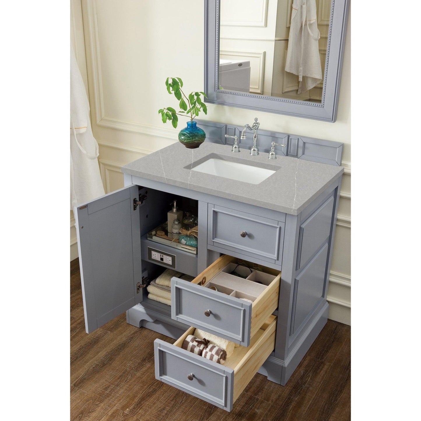 James Martin Vanities De Soto 36" Silver Gray Single Vanity With 3cm Eternal Serena Quartz Top