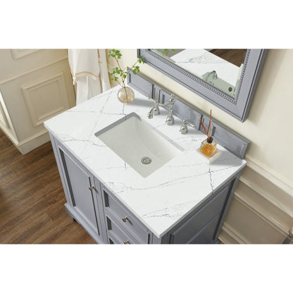 James Martin Vanities De Soto 36" Silver Gray Single Vanity With 3cm Ethereal Noctis Quartz Top