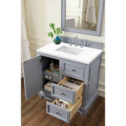 James Martin Vanities De Soto 36" Silver Gray Single Vanity With 3cm White Zeus Quartz Top