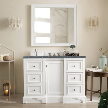 James Martin Vanities De Soto 48" Bright White Single Vanity With 3 cm Parisien Bleu Quartz Top