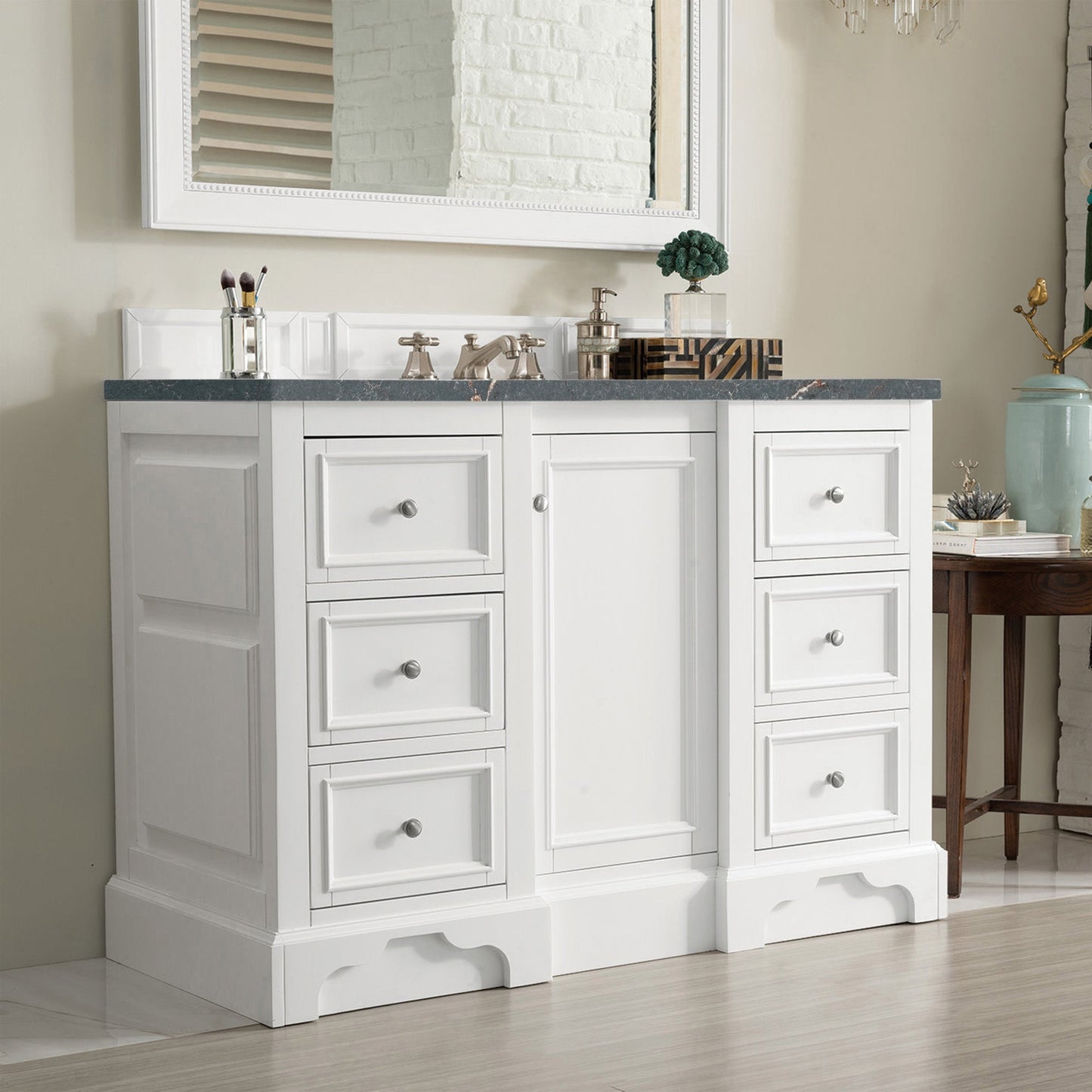 James Martin Vanities De Soto 48" Bright White Single Vanity With 3 cm Parisien Bleu Quartz Top