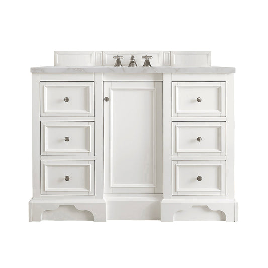 James Martin Vanities De Soto 48" Bright White Single Vanity With 3 cm Victorian Silver Quartz Top