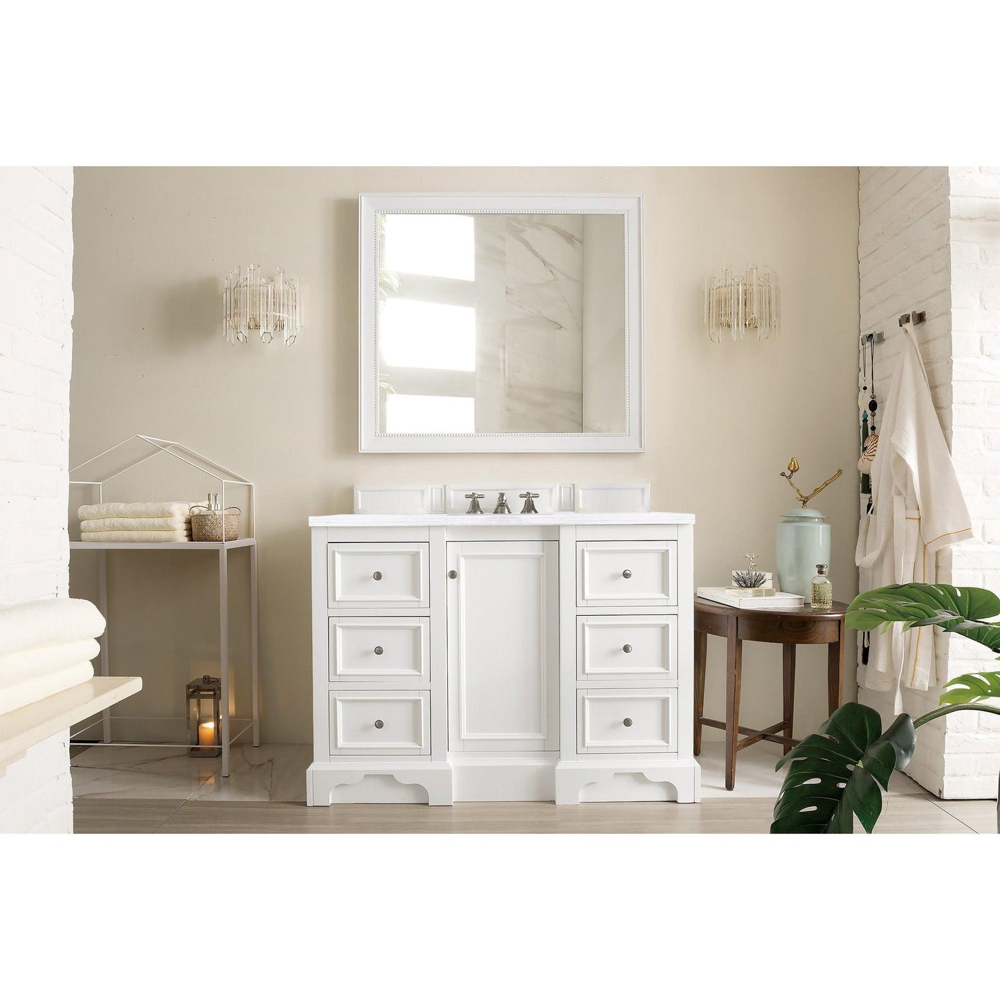 James Martin Vanities De Soto 48" Bright White Single Vanity With 3cm Arctic Fall Solid Surface Top