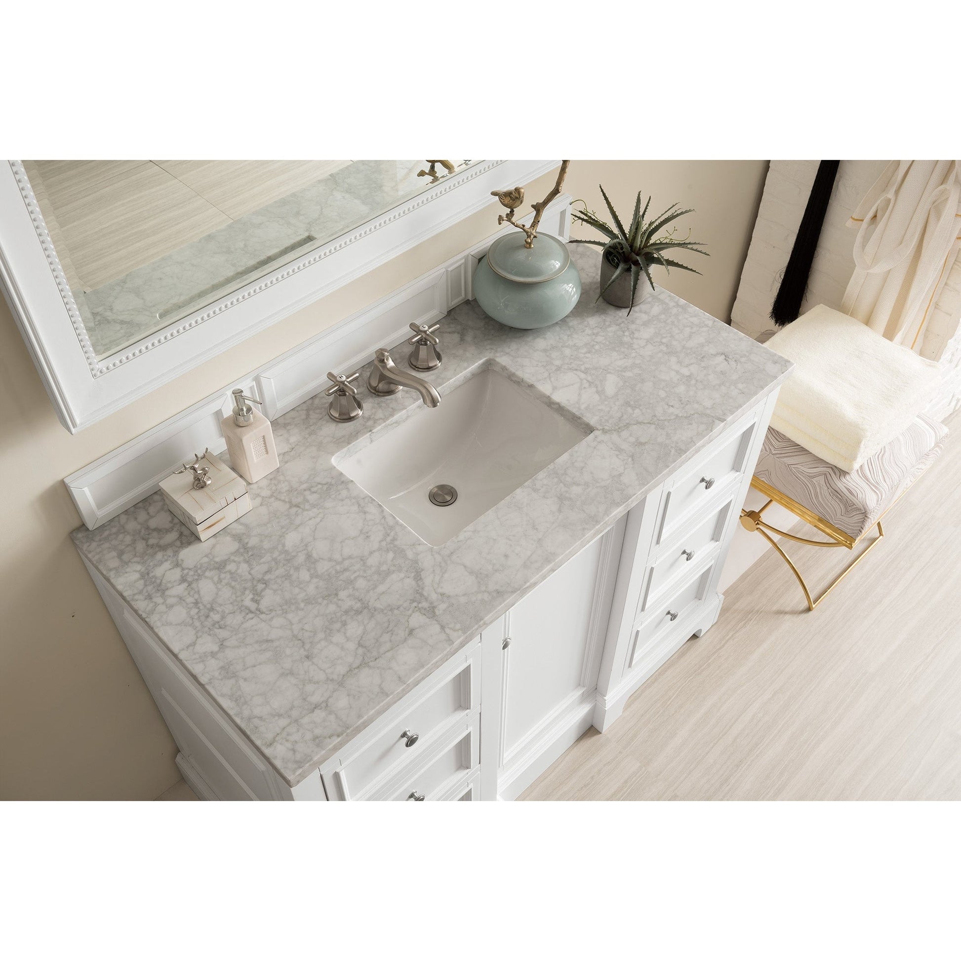 James Martin Vanities De Soto 48" Bright White Single Vanity With 3cm Carrara Marble Top