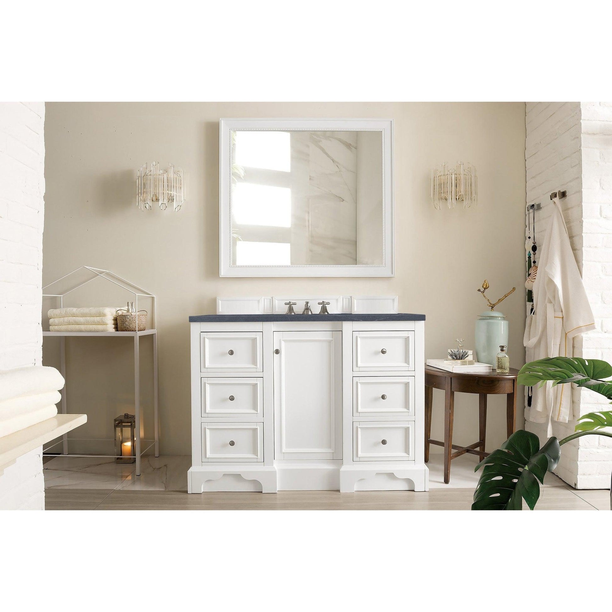 James Martin Vanities De Soto 48" Bright White Single Vanity With 3cm Charcoal Soapstone Quartz Top