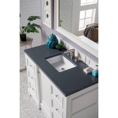 James Martin Vanities De Soto 48" Bright White Single Vanity With 3cm Charcoal Soapstone Quartz Top