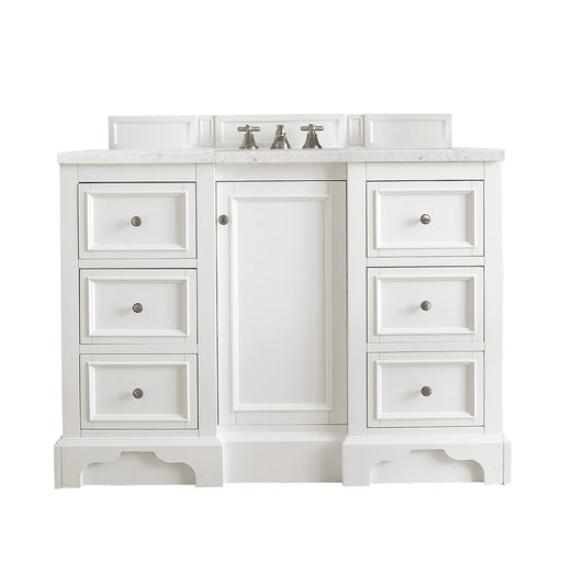 James Martin Vanities De Soto 48" Bright White Single Vanity With 3cm Eternal Jasmine Pearl Quartz Top