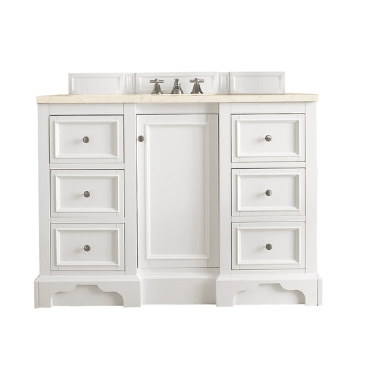 James Martin Vanities De Soto 48" Bright White Single Vanity With 3cm Eternal Marfil Quartz Top