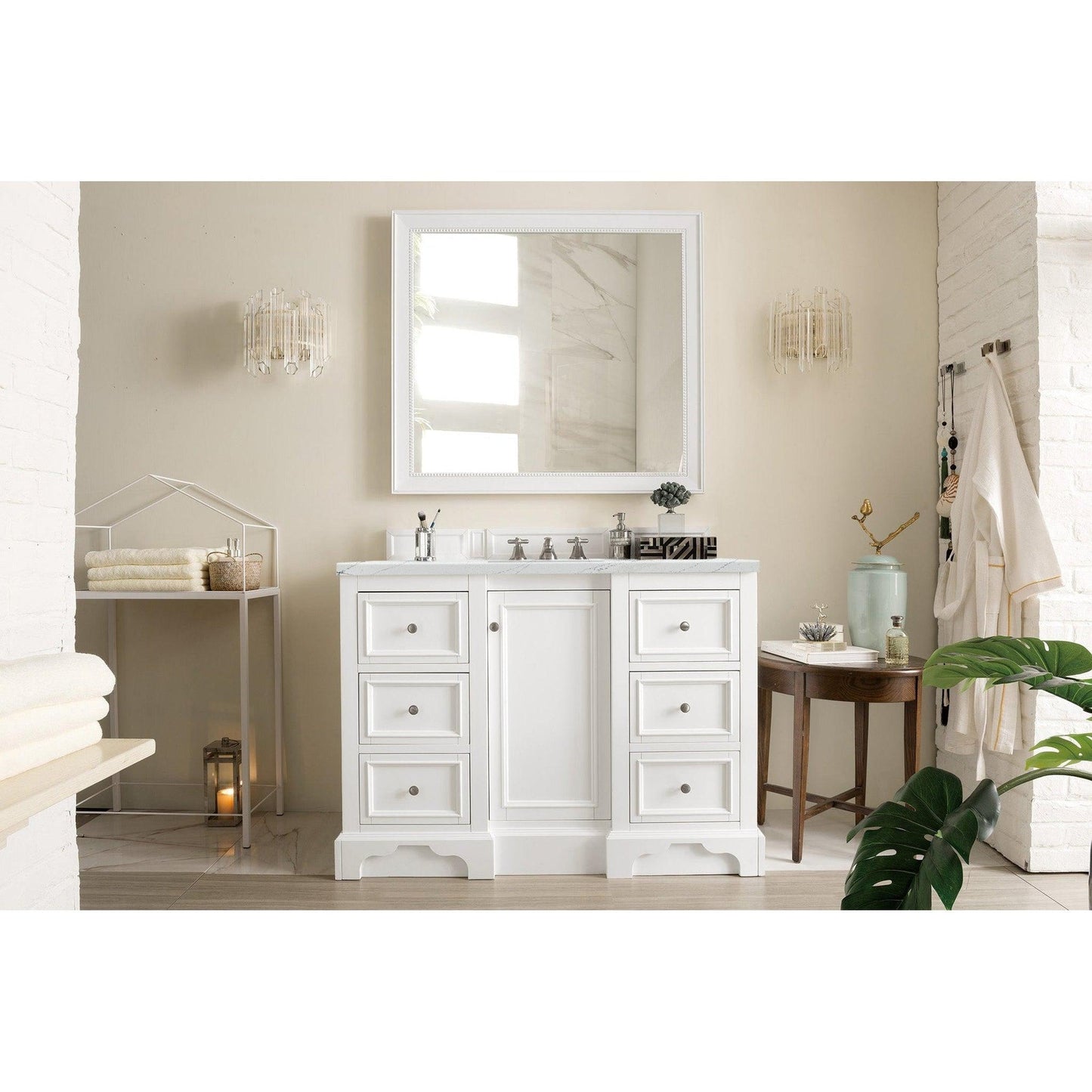 James Martin Vanities De Soto 48" Bright White Single Vanity With 3cm Ethereal Noctis Quartz Top