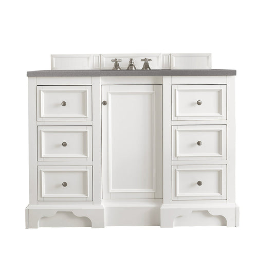 James Martin Vanities De Soto 48" Bright White Single Vanity With 3cm Grey Expo Quartz Top