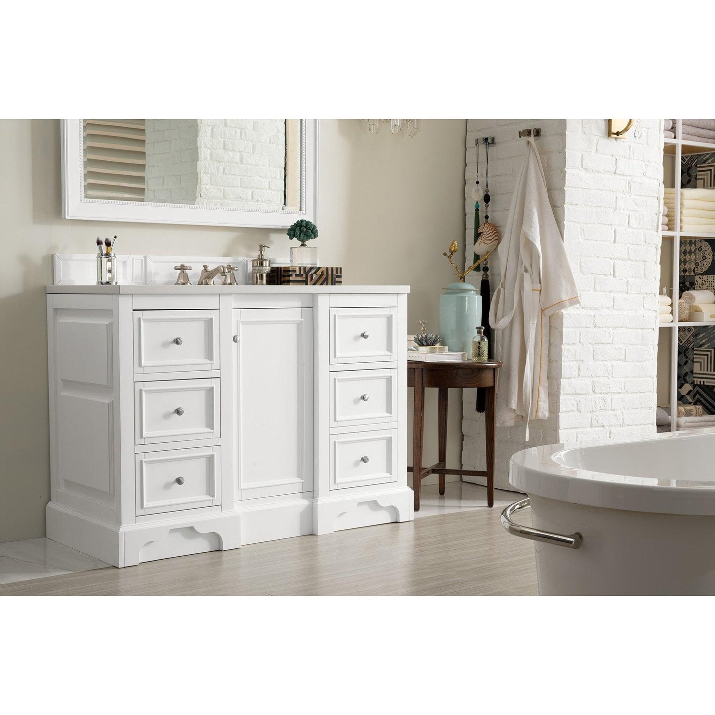 James Martin Vanities De Soto 48" Bright White Single Vanity With 3cm White Zeus Quartz Top