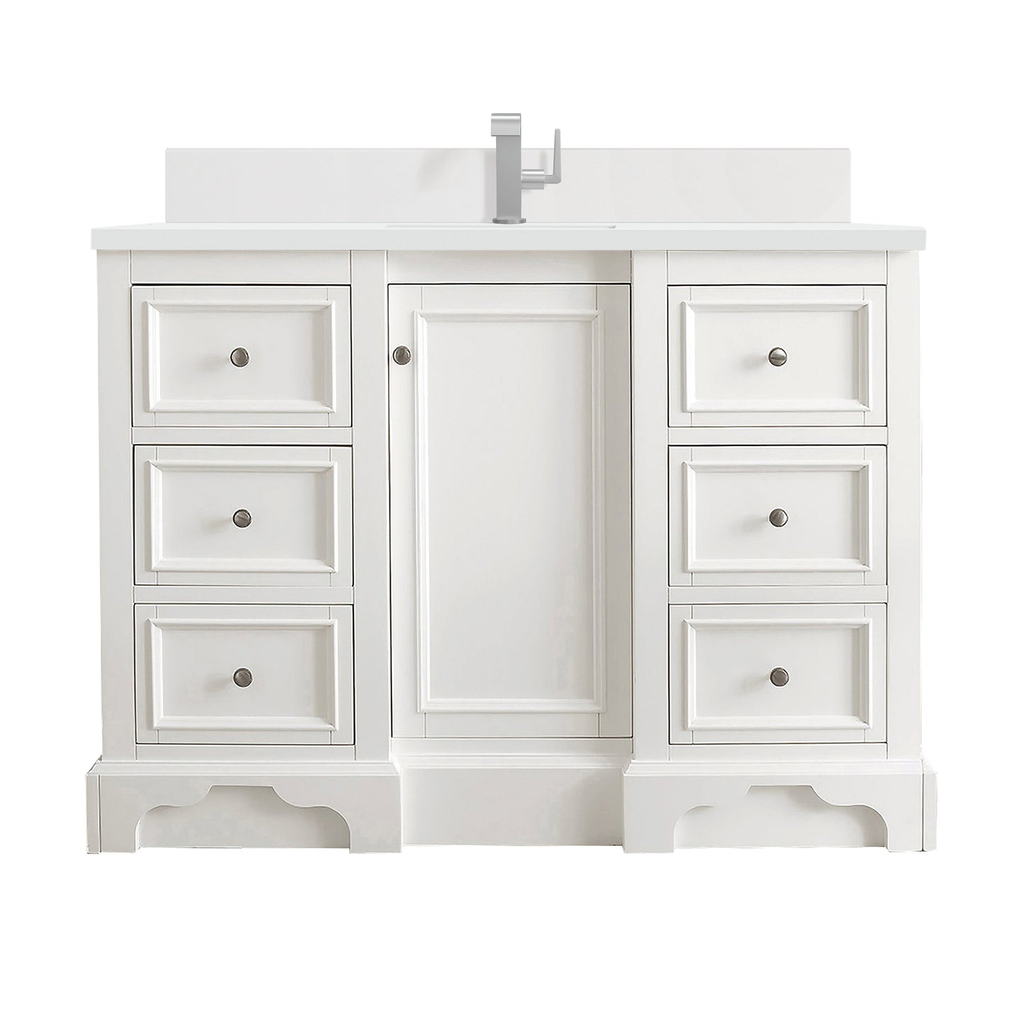 James Martin Vanities De Soto 48" Bright White Single Vanity With Single Hole 3 cm White Zeus Quartz Top & Backsplash