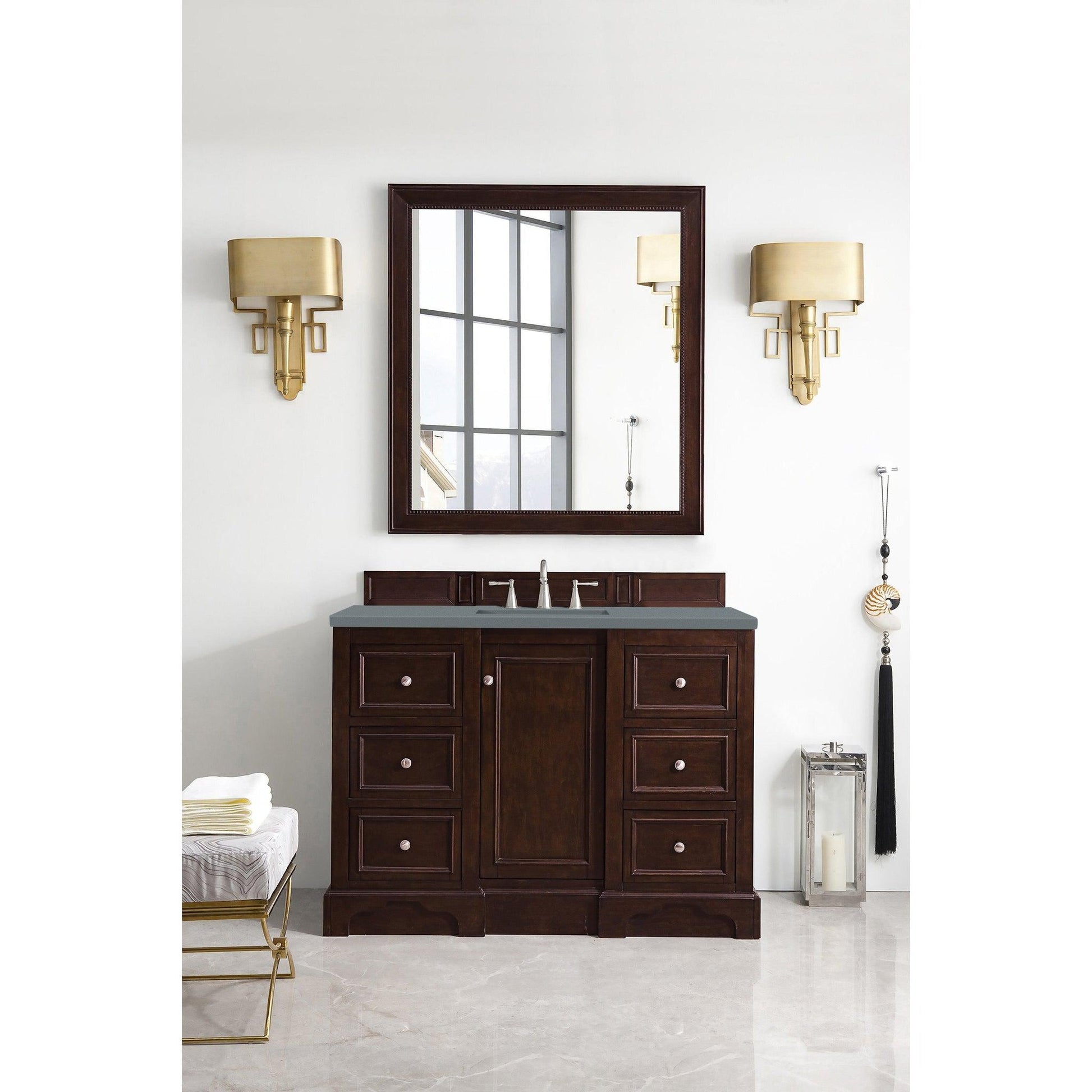 James Martin Vanities De Soto 48" Burnished Mahogany Single Vanity With 3cm Cala Blue Quartz Top