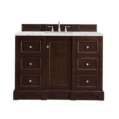 James Martin Vanities De Soto 48" Burnished Mahogany Single Vanity With 3cm Eternal Jasmine Pearl Quartz Top