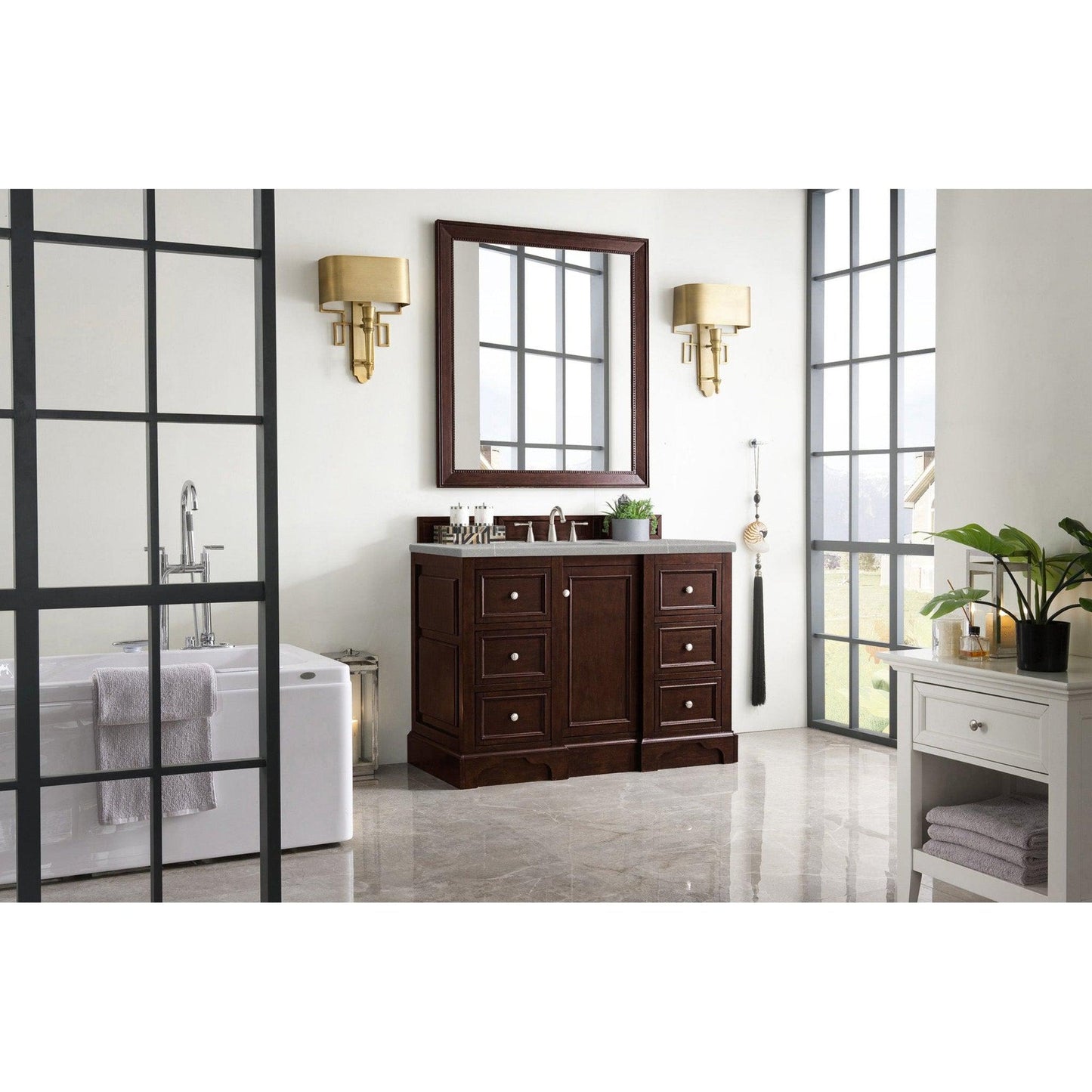 James Martin Vanities De Soto 48" Burnished Mahogany Single Vanity With 3cm Eternal Serena Quartz Top