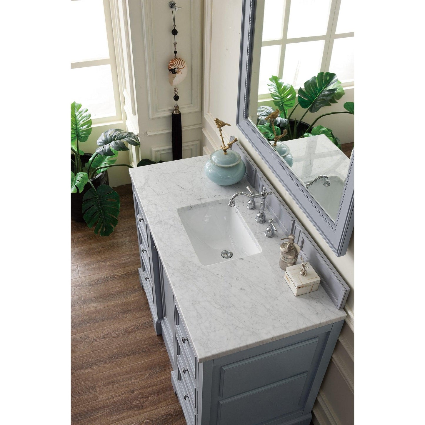 James Martin Vanities De Soto 48" Silver Gray Single Vanity With 3cm Carrara Marble Top