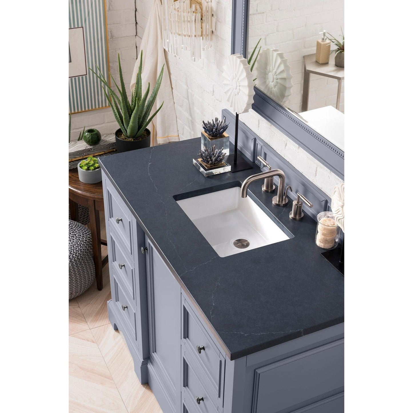 James Martin Vanities De Soto 48" Silver Gray Single Vanity With 3cm Charcoal Soapstone Quartz Top