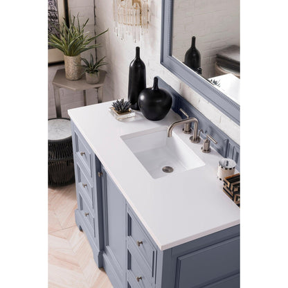 James Martin Vanities De Soto 48" Silver Gray Single Vanity With 3cm White Zeus Quartz Top