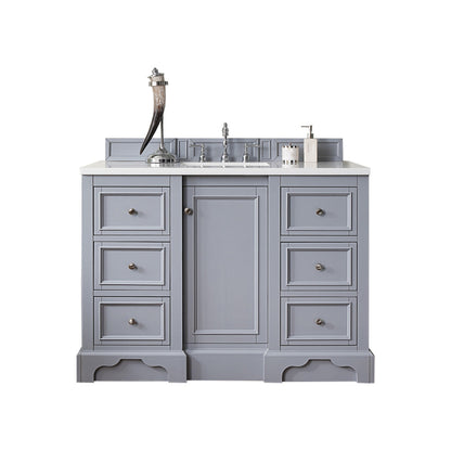 James Martin Vanities De Soto 48" Silver Gray Single Vanity With 3cm White Zeus Quartz Top