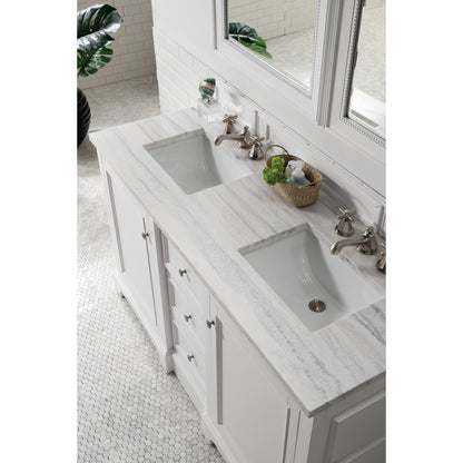 James Martin Vanities De Soto 60" Bright White Double Vanity With 3cm Arctic Fall Solid Surface Top
