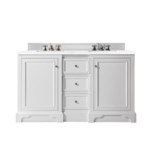 James Martin Vanities De Soto 60" Bright White Double Vanity With 3cm Arctic Fall Solid Surface Top