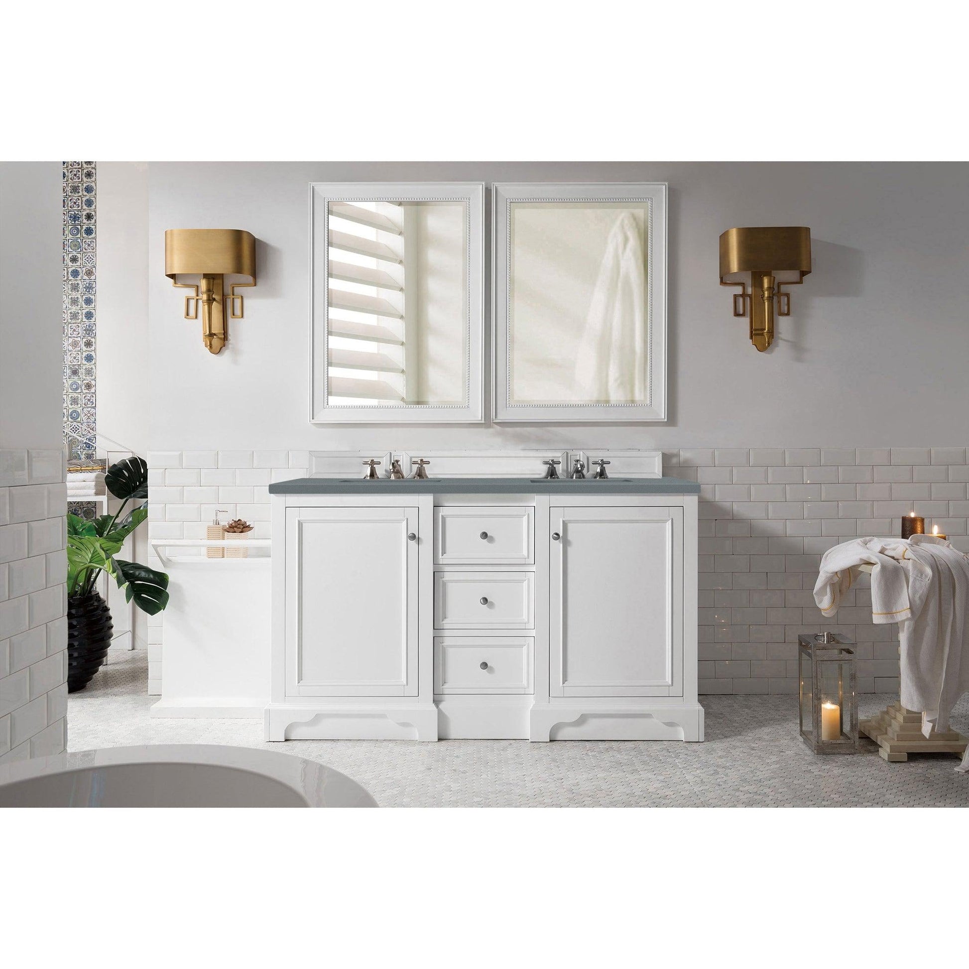 James Martin Vanities De Soto 60" Bright White Double Vanity With 3cm Cala Blue Quartz Top