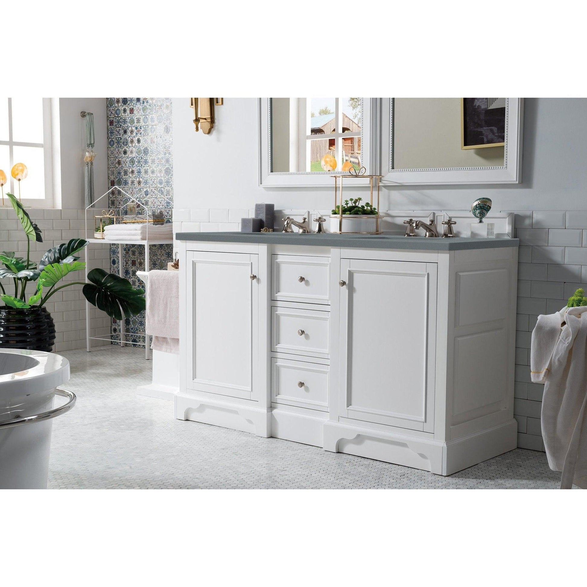 James Martin Vanities De Soto 60" Bright White Double Vanity With 3cm Cala Blue Quartz Top