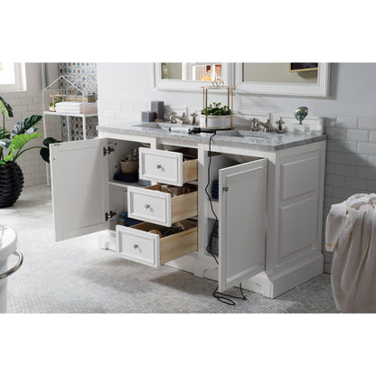 James Martin Vanities De Soto 60" Bright White Double Vanity With 3cm Carrara Marble Top