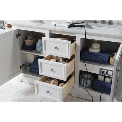 James Martin Vanities De Soto 60" Bright White Double Vanity With 3cm Carrara Marble Top