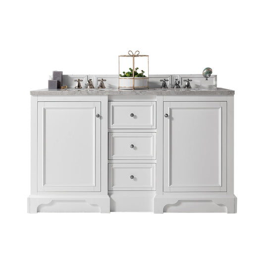 James Martin Vanities De Soto 60" Bright White Double Vanity With 3cm Carrara Marble Top