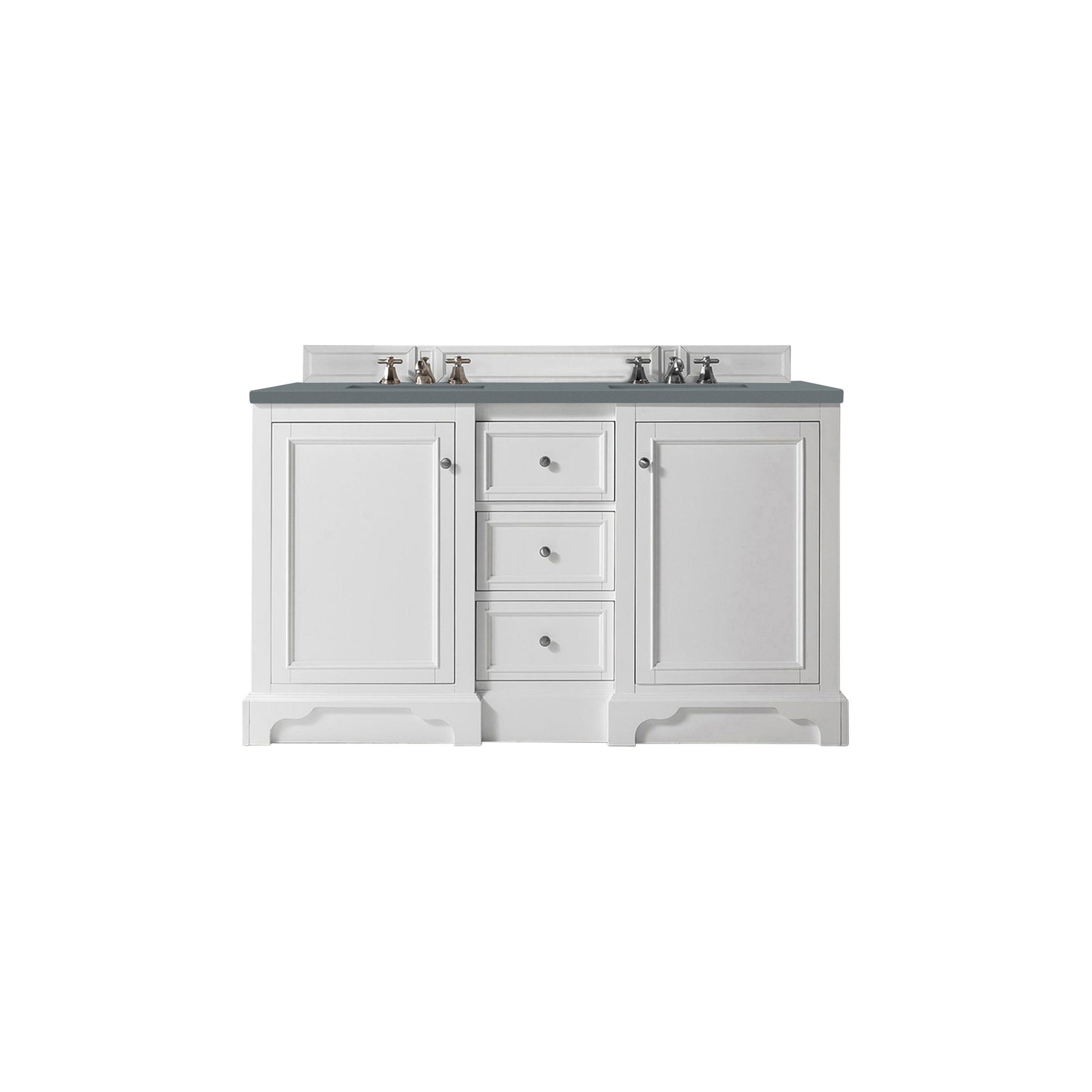 James Martin Vanities De Soto 60" Bright White Double Vanity With 3cm Charcoal Soapstone Quartz Top