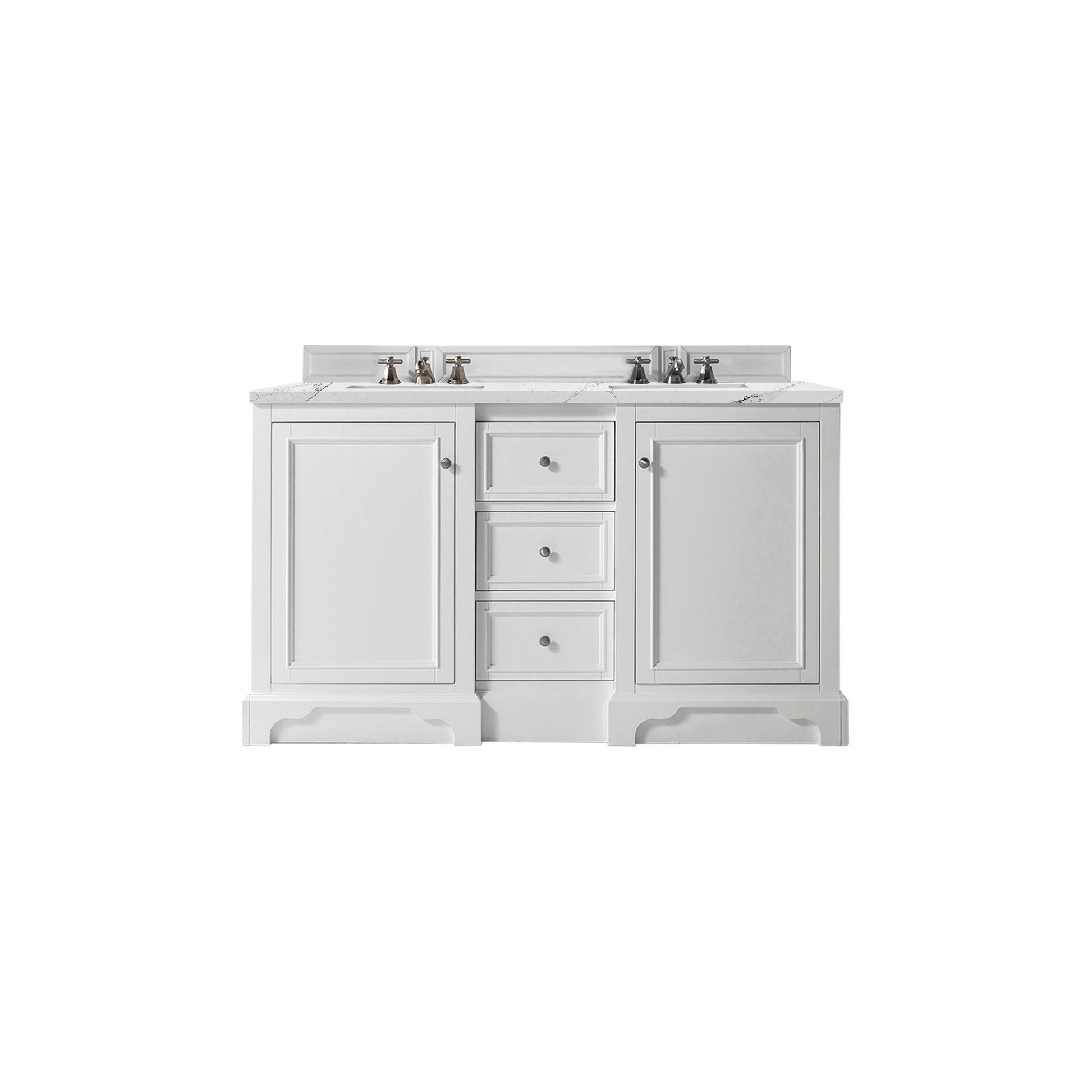 James Martin Vanities De Soto 60" Bright White Double Vanity With 3cm Ethereal Noctis Quartz Top