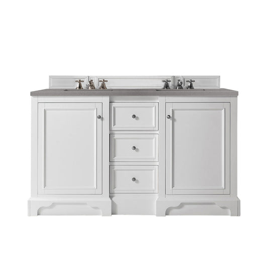 James Martin Vanities De Soto 60" Bright White Double Vanity With 3cm Grey Expo Quartz Top