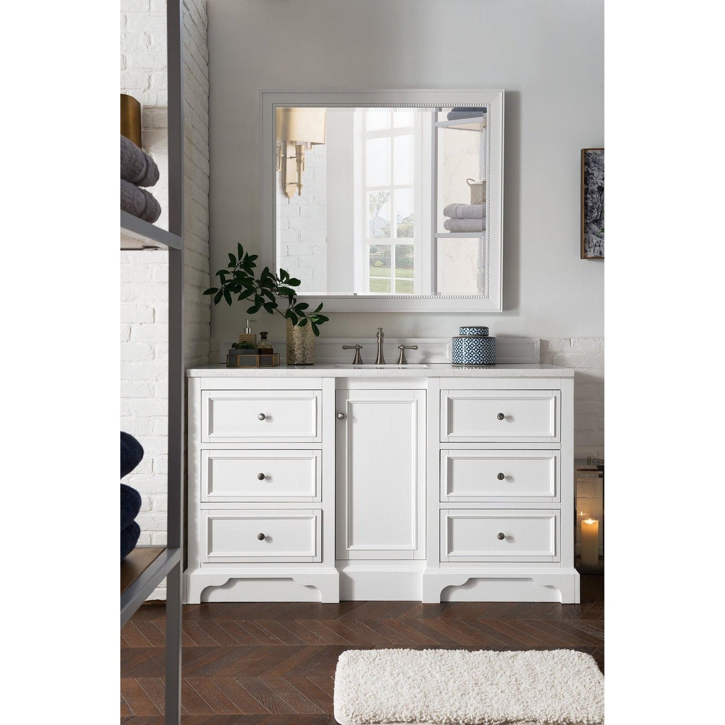 James Martin Vanities De Soto 60" Bright White Single Vanity With 3cm Arctic Fall Solid Surface Top