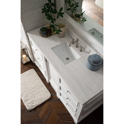 James Martin Vanities De Soto 60" Bright White Single Vanity With 3cm Arctic Fall Solid Surface Top