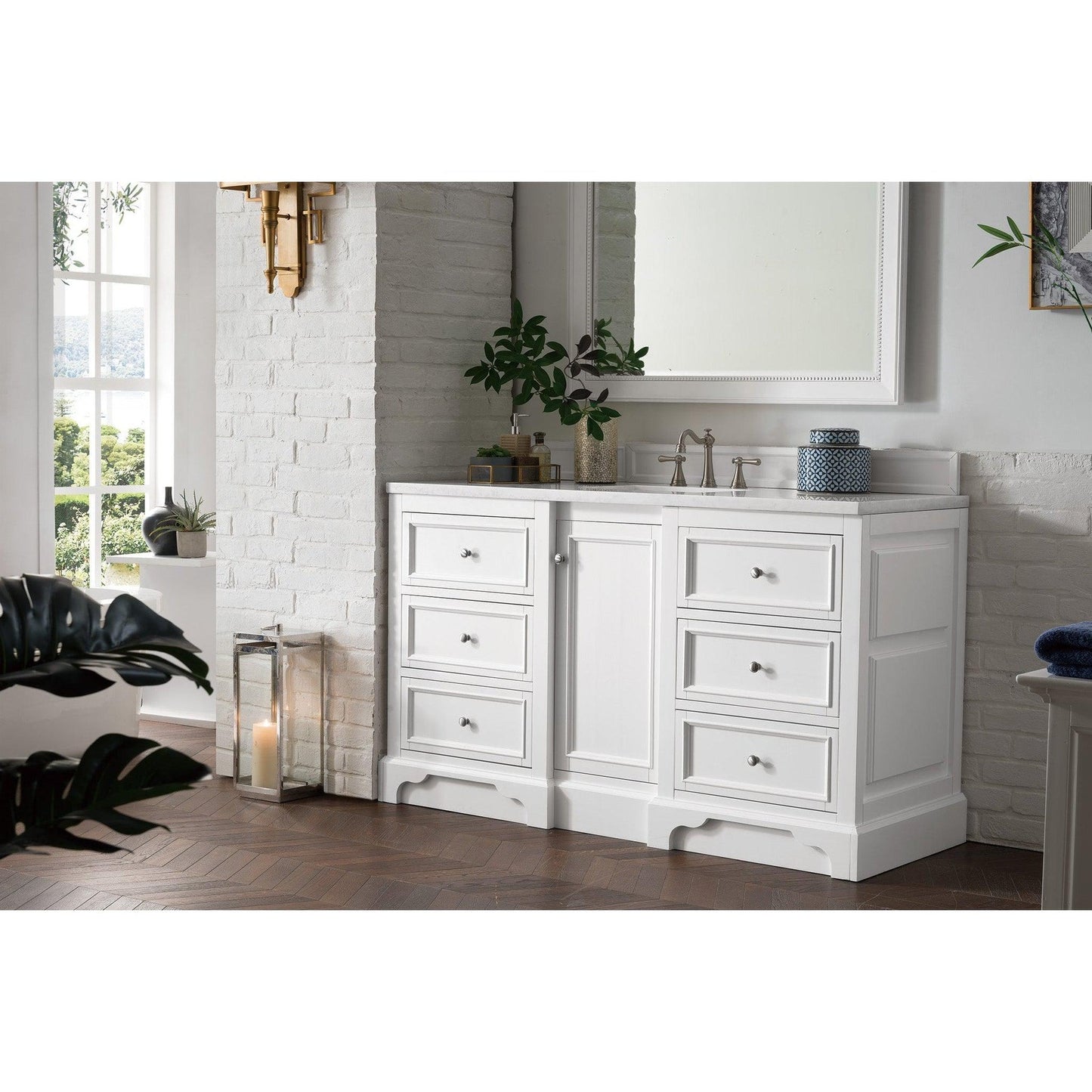 James Martin Vanities De Soto 60" Bright White Single Vanity With 3cm Arctic Fall Solid Surface Top