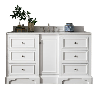 James Martin Vanities De Soto 60" Bright White Single Vanity With 3cm Arctic Fall Solid Surface Top