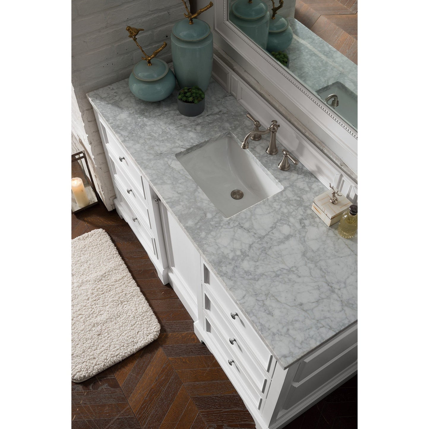 James Martin Vanities De Soto 60" Bright White Single Vanity With 3cm Carrara Marble Top