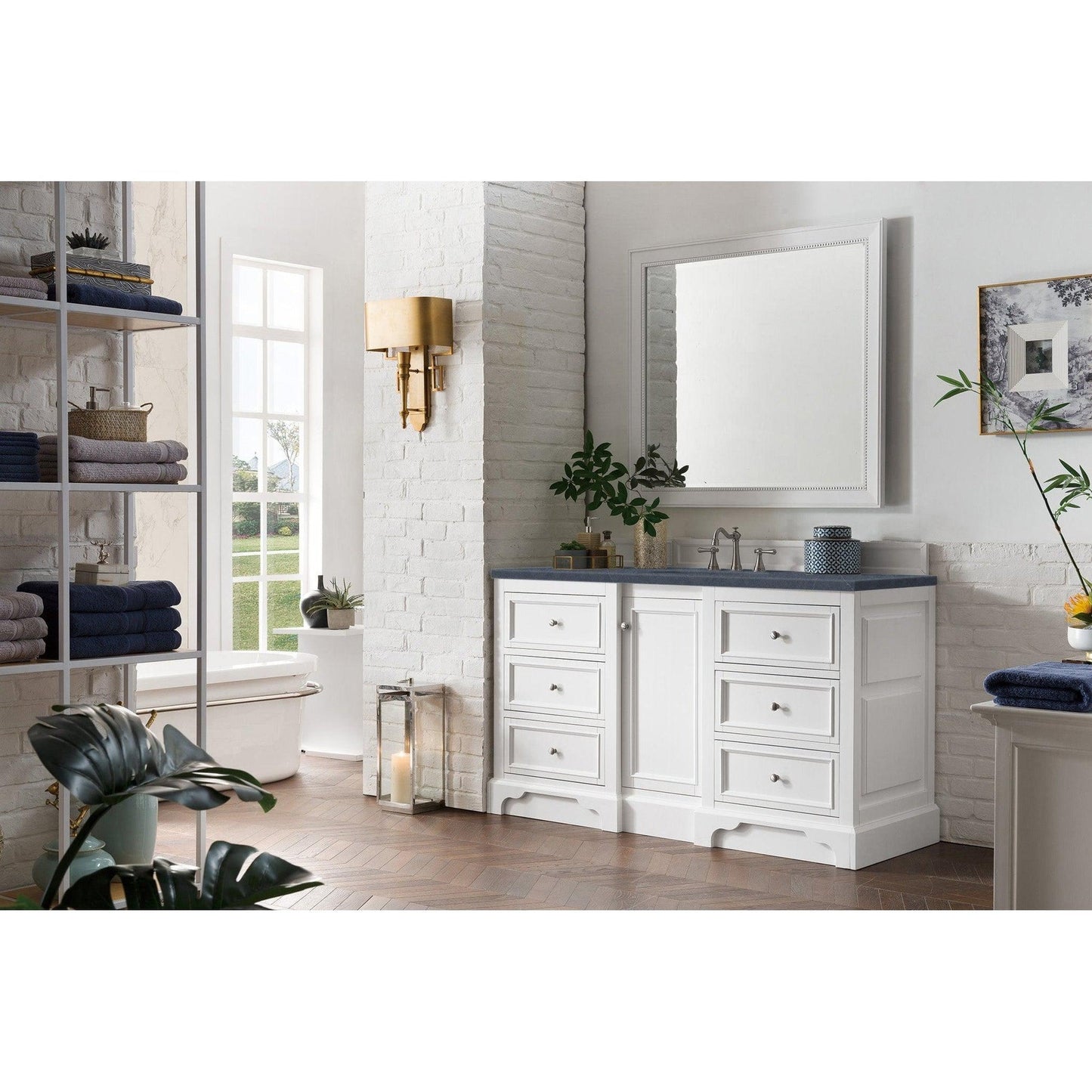 James Martin Vanities De Soto 60" Bright White Single Vanity With 3cm Charcoal Soapstone Quartz Top