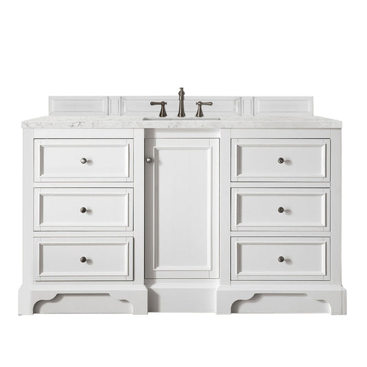 James Martin Vanities De Soto 60" Bright White Single Vanity With 3cm Eternal Jasmine Pearl Quartz Top