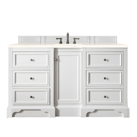 James Martin Vanities De Soto 60" Bright White Single Vanity With 3cm Eternal Marfil Quartz Top