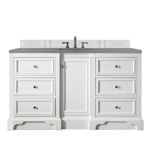 James Martin Vanities De Soto 60" Bright White Single Vanity With 3cm Grey Expo Quartz Top