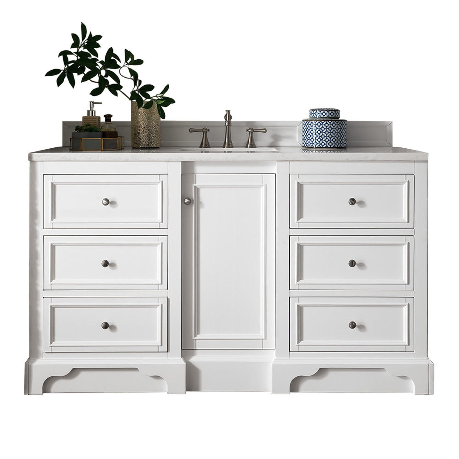 James Martin Vanities De Soto 60" Bright White Single Vanity With 3cm White Zeus Quartz Top