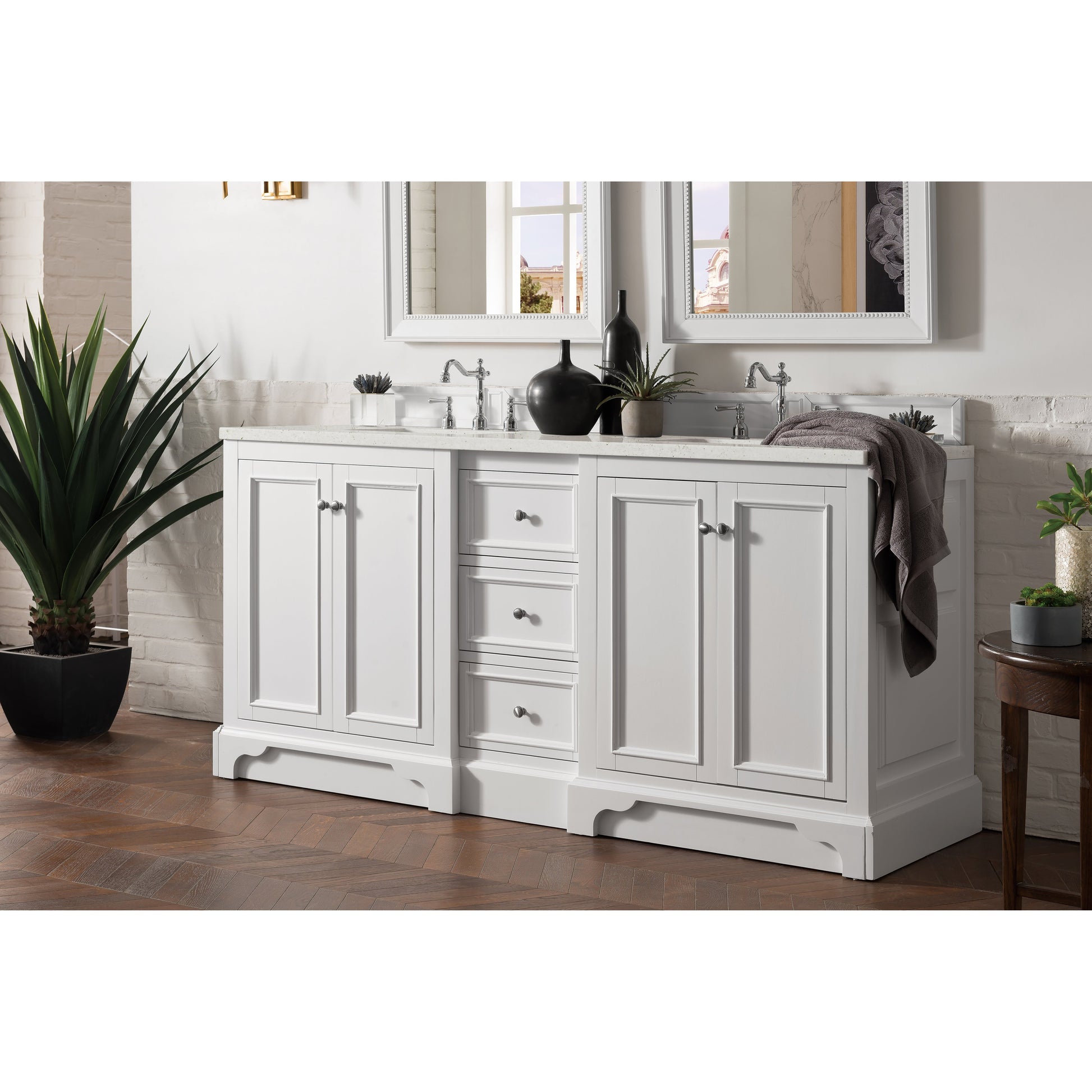 James Martin Vanities De Soto 72" Bright White Double Vanity With 3 cm Lime Delight Quartz Top