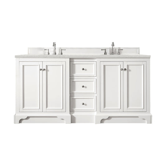 James Martin Vanities De Soto 72" Bright White Double Vanity With 3 cm Lime Delight Quartz Top